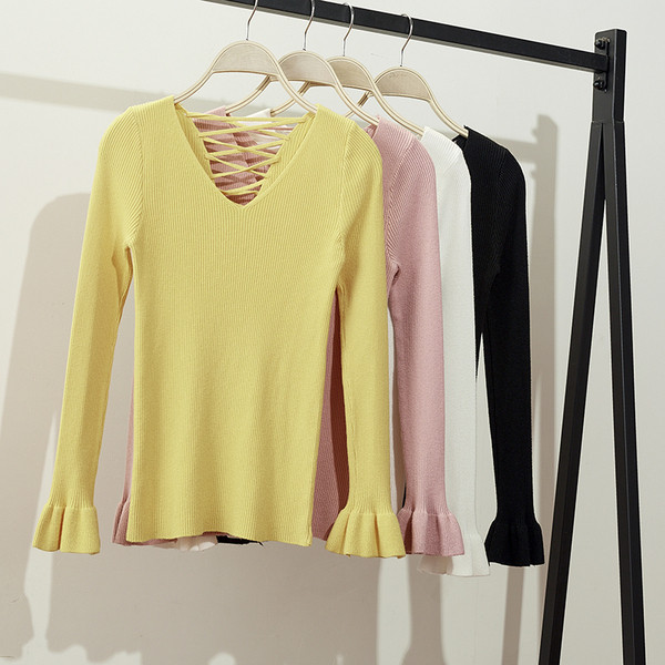 Bluza de toamna de dama cu decolteu spitz si cravate la spate