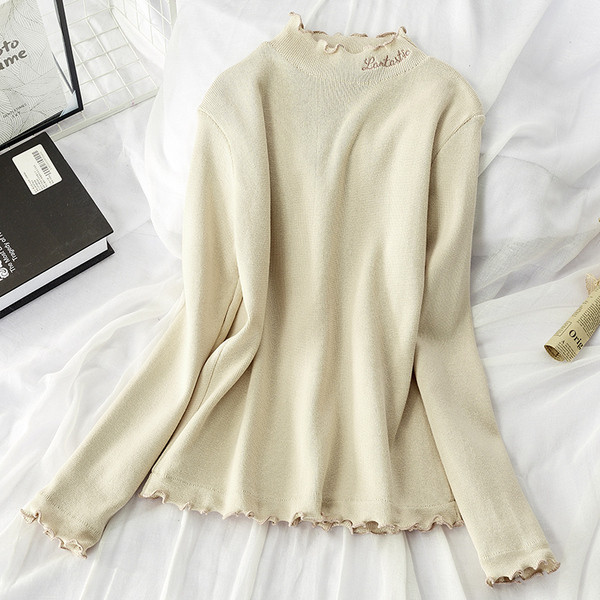 Pulover de dama toamna-iarna cu broderie pe guler in mai multe culori