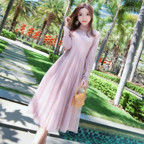 Rochie eleganta de dama din tul si guler polo - model croiat