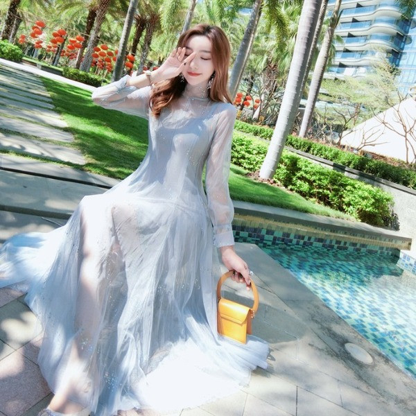 Rochie eleganta de dama din tul si guler polo - model croiat