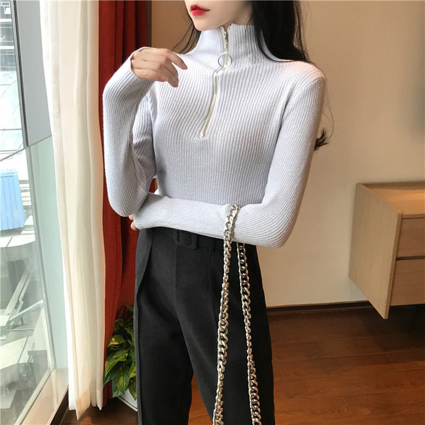 Bluza de dama moderna model Slim in trei culori cu fermoar si efect stralucitor