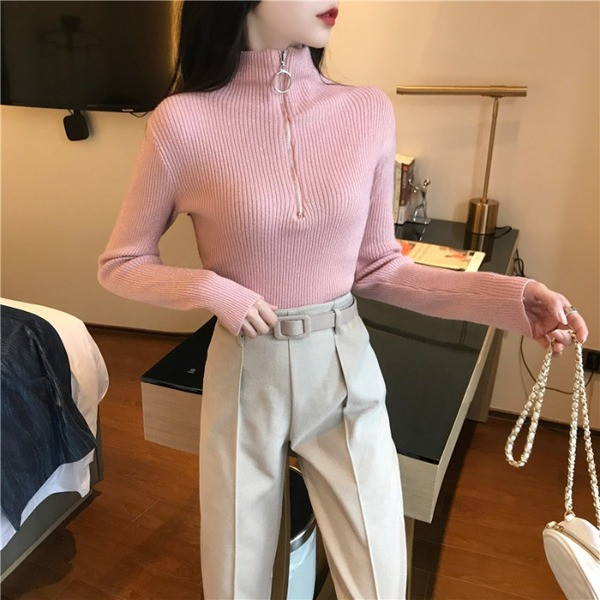 Bluza de dama moderna model Slim in trei culori cu fermoar si efect stralucitor