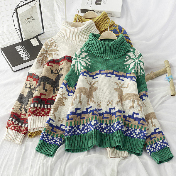 HIT Pulover de Craciun dama cu guler polo inalt model larg in mai multe culori