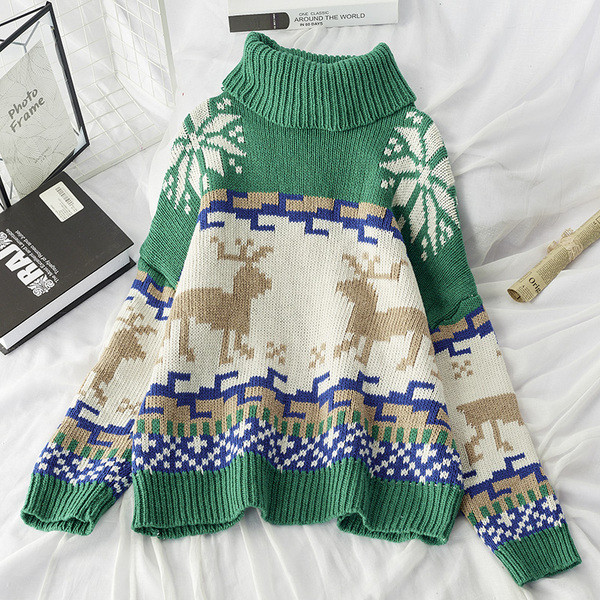 HIT Pulover de Craciun dama cu guler polo inalt model larg in mai multe culori