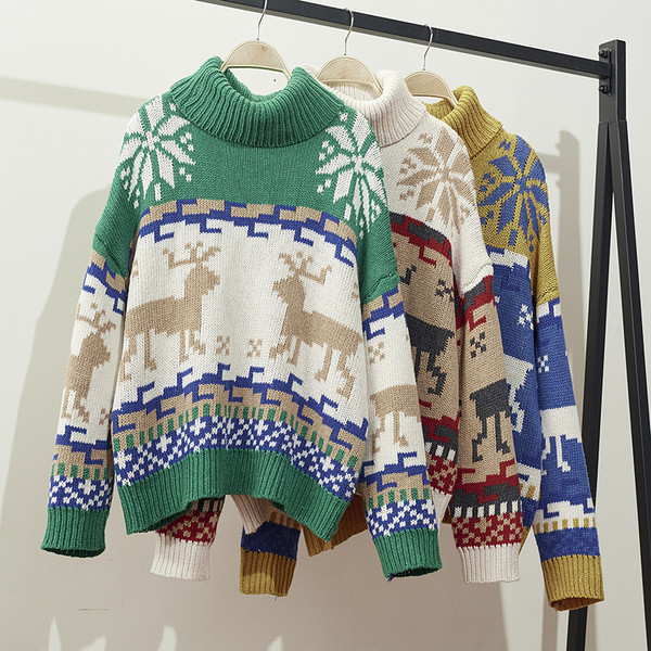 HIT Pulover de Craciun dama cu guler polo inalt model larg in mai multe culori