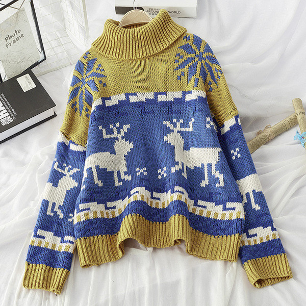 HIT Pulover de Craciun dama cu guler polo inalt model larg in mai multe culori