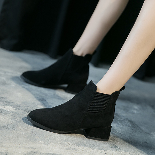 Cizme eseu-iarnă de damă stilate cu toc gros din piele de căprioară ecologică