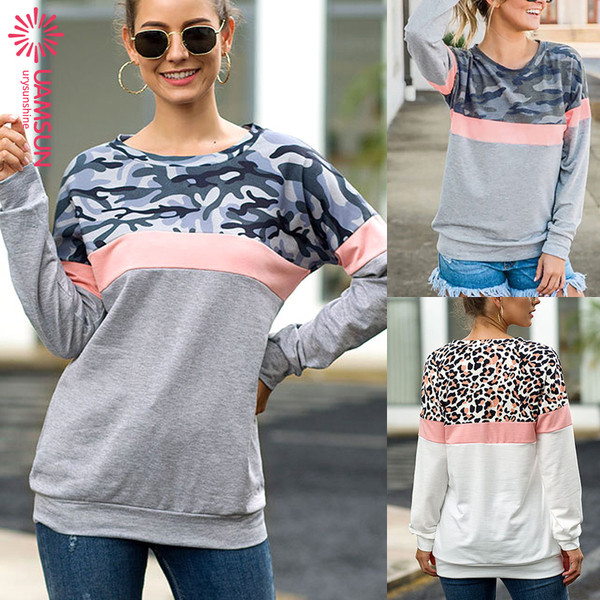 Bluză de damă modernă cu mâneci lungi și camuflaj în gri și alb