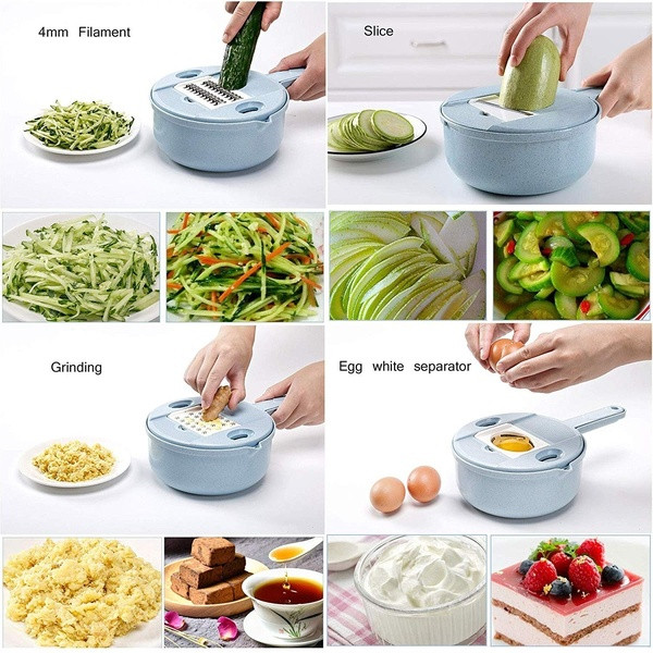 Razatoare de bucatarie din plastic 10 in 1 pentru taierea usoara si precisa a legumelor si fructelor in roz si albastru