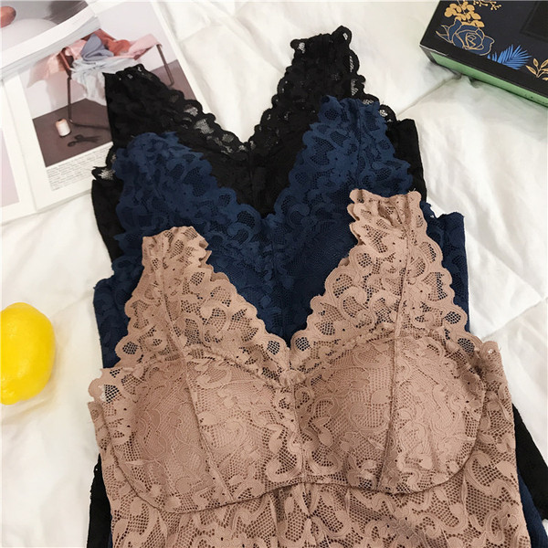 Maieu de dama din dantela model nou cu bretele in maro, negru si albastru