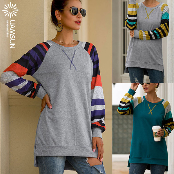 Bluză lungă casual de damă cu mâneci lungi și decolteu O în trei culori