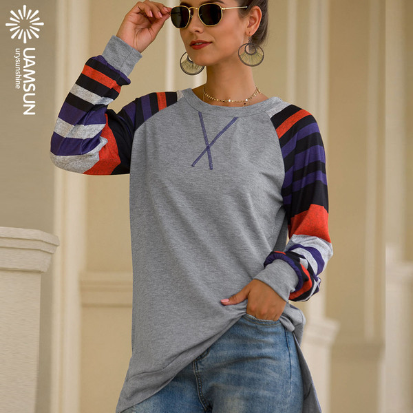 Bluză lungă casual de damă cu mâneci lungi și decolteu O în trei culori