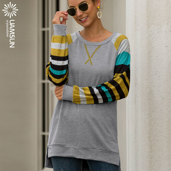 Bluză lungă casual de damă cu mâneci lungi și decolteu O în trei culori