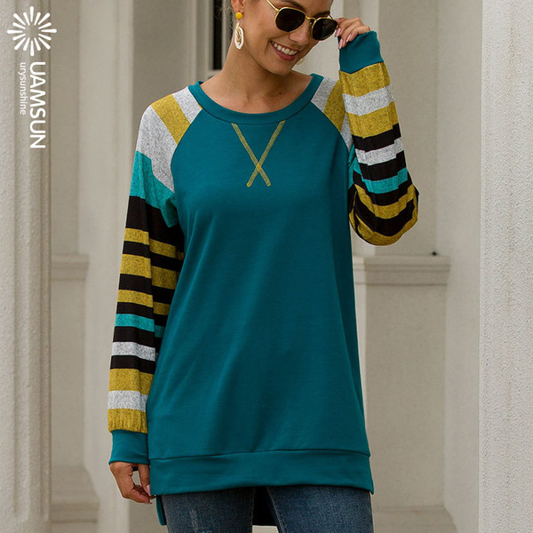 Bluză lungă casual de damă cu mâneci lungi și decolteu O în trei culori