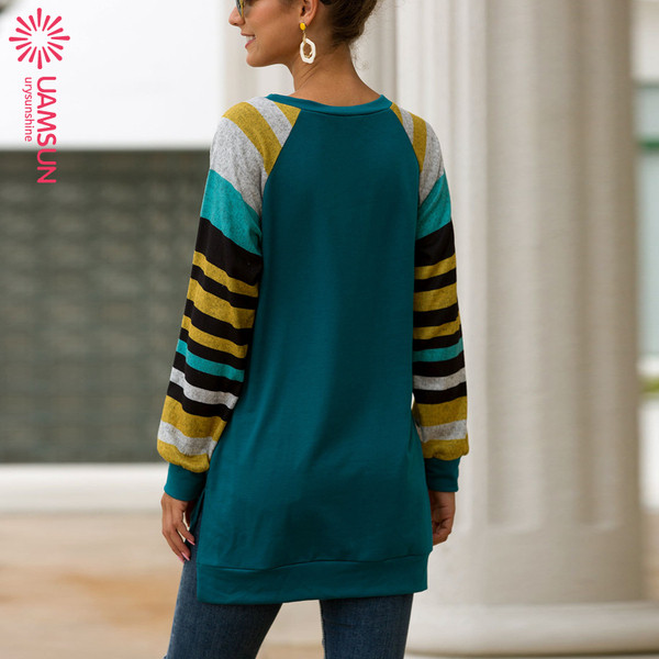 Bluză lungă casual de damă cu mâneci lungi și decolteu O în trei culori