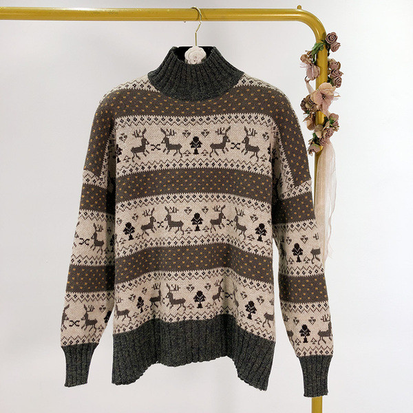 Pulover de dama toamna-iarna cu guler polo cu motive de Craciun