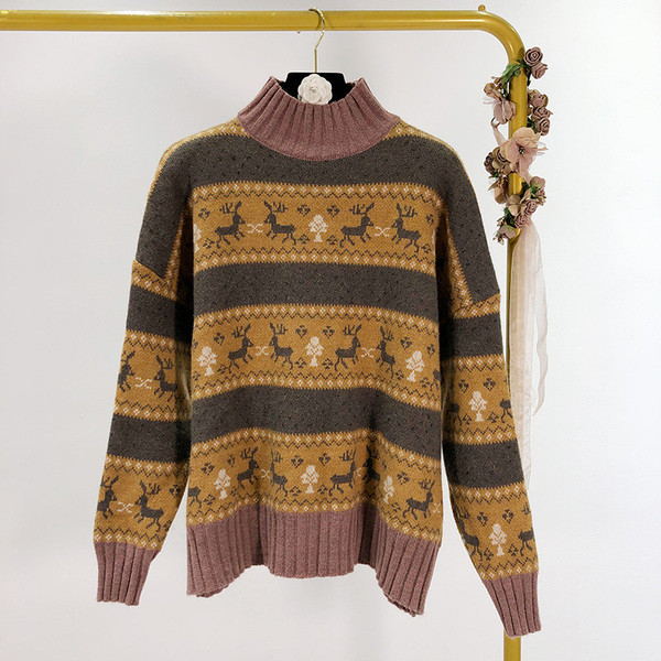 Pulover de dama toamna-iarna cu guler polo cu motive de Craciun