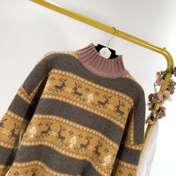 Pulover de dama toamna-iarna cu guler polo cu motive de Craciun