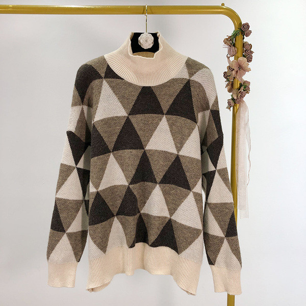 Pulover de iarnă cald cu guler polo în bej și verde