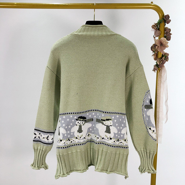 Pulover casual de dama in verde si negru cu motiv de Craciun