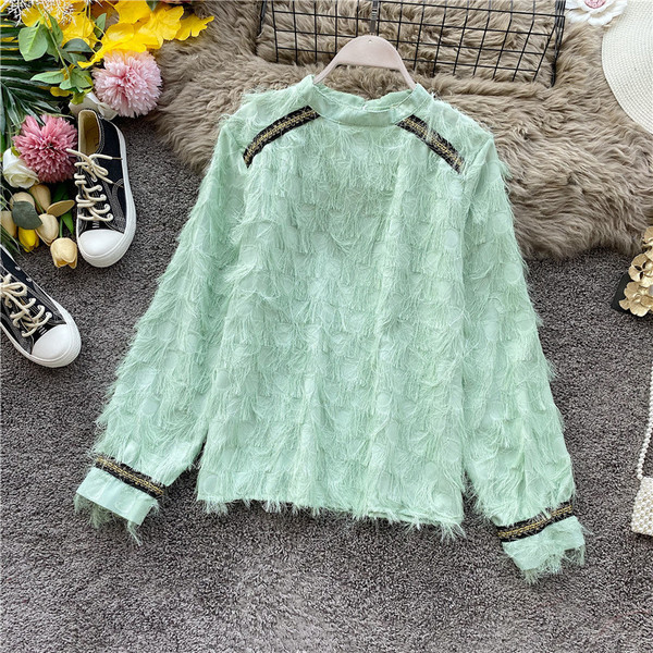 Cămașă de damă modernă cu franjuri și efect strălucitor în patru culori