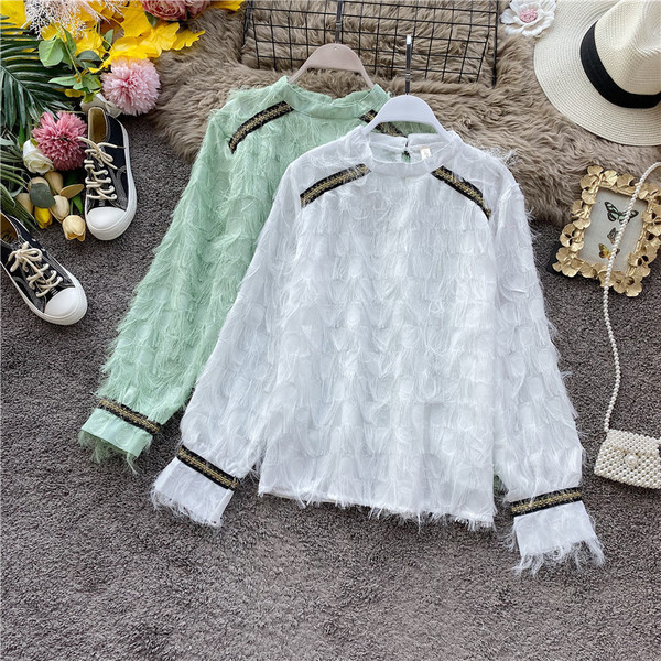 Cămașă de damă modernă cu franjuri și efect strălucitor în patru culori