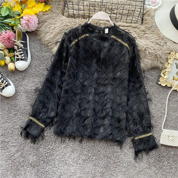 Cămașă de damă modernă cu franjuri și efect strălucitor în patru culori