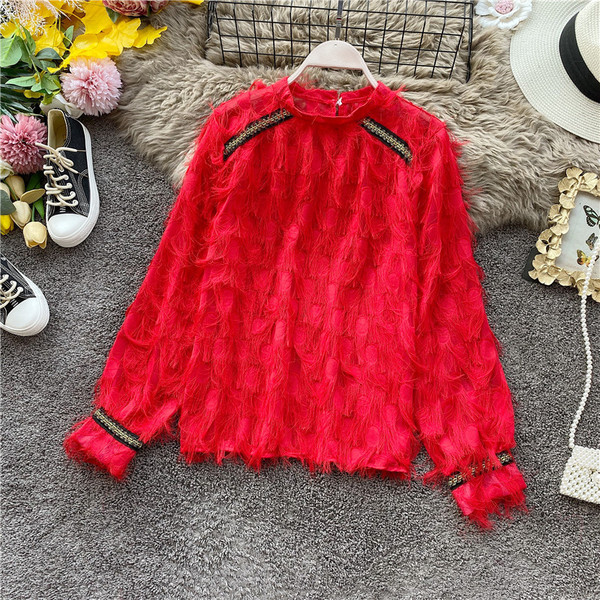 Cămașă de damă modernă cu franjuri și efect strălucitor în patru culori