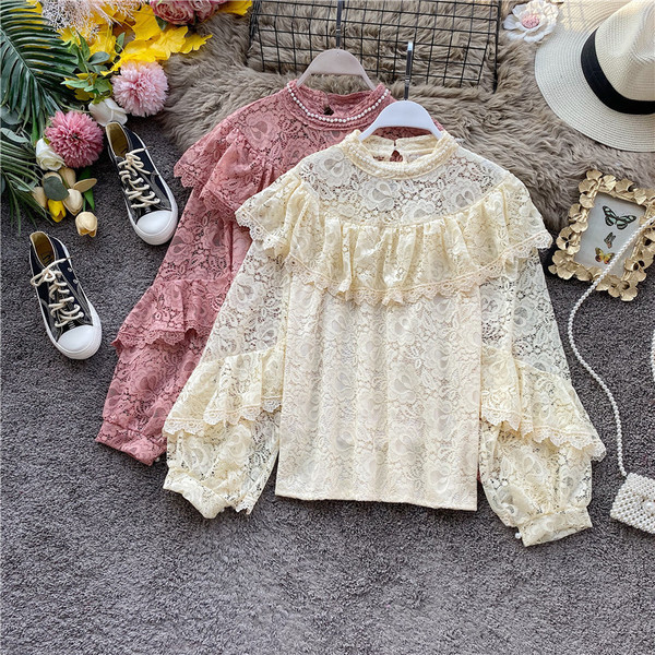 Cămașă modernă de damă cu dantelă și perle în cinci culori