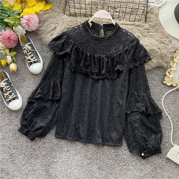 Cămașă modernă de damă cu dantelă și perle în cinci culori