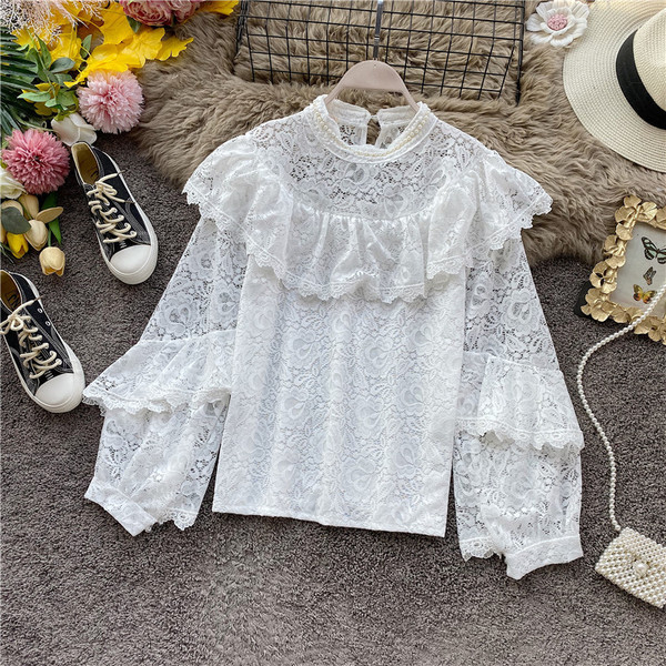 Cămașă modernă de damă cu dantelă și perle în cinci culori