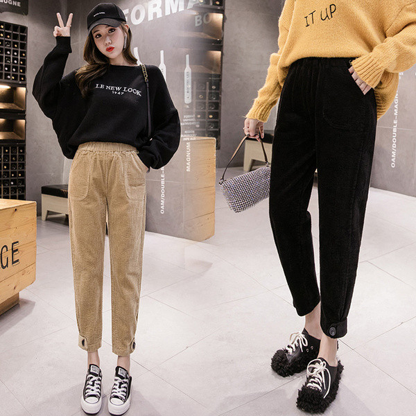 Pantaloni casual de dama cu buzunare in maro, bej si negru