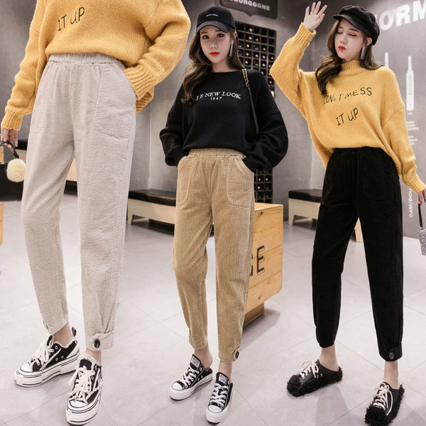 Pantaloni casual de dama cu buzunare in maro, bej si negru