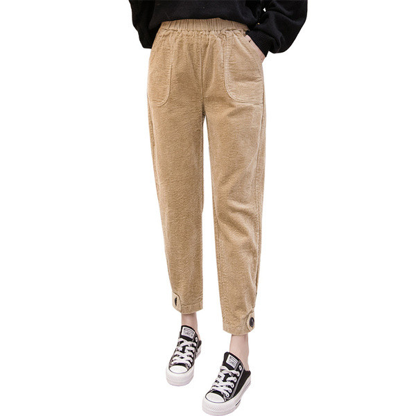 Pantaloni casual de dama cu buzunare in maro, bej si negru