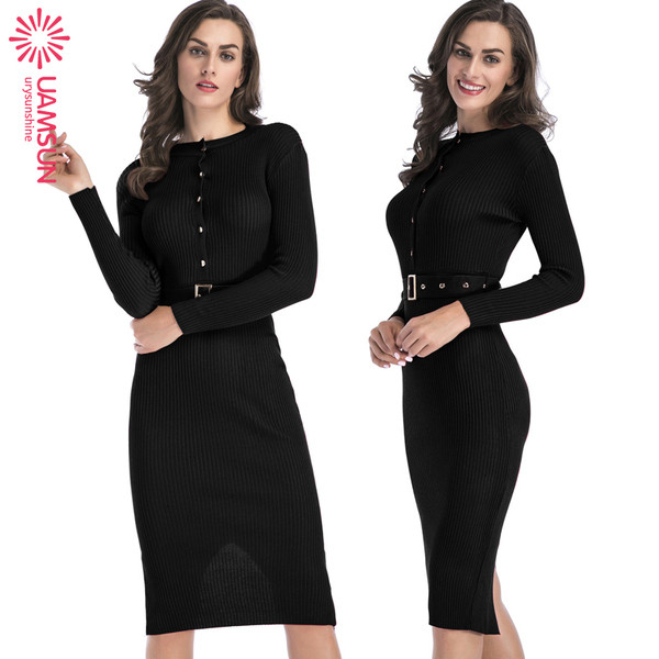 Rochie lunga de dama casual cu centura si maneci lungi in rosu, verde, negru si bej