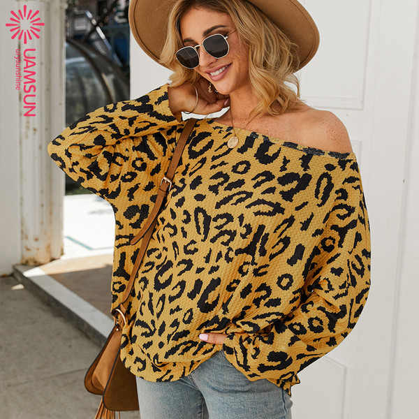 Bluză de damă modernă cu mâneci lungi și imprimeu leopard în patru culori