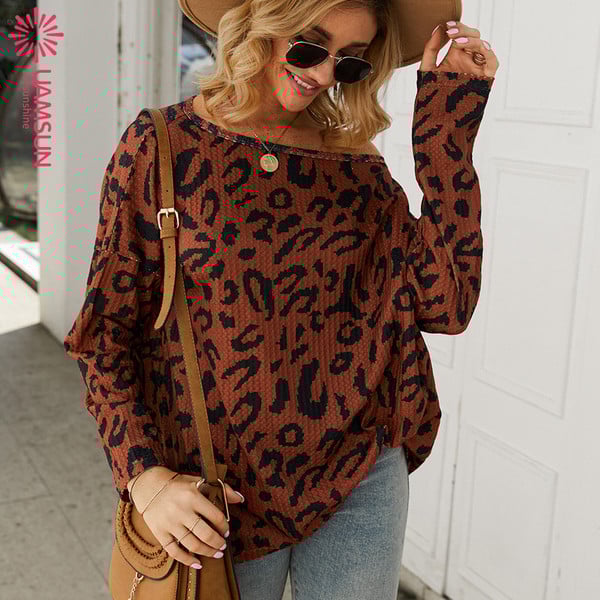 Bluză de damă modernă cu mâneci lungi și imprimeu leopard în patru culori