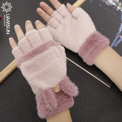 Дамски зимни ръкавици без пръсти с копче в пет цвята 