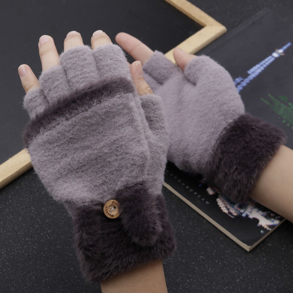 Дамски зимни ръкавици без пръсти с копче в пет цвята 