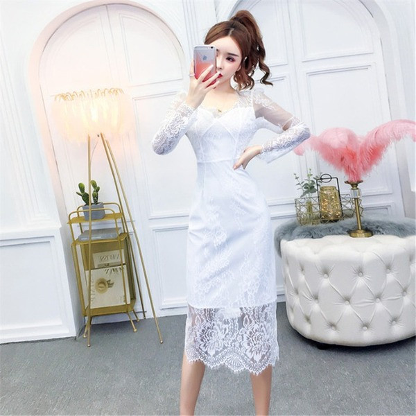 Rochie de dama eleganta model nou din dantela cu decolteu spitz alb-negru