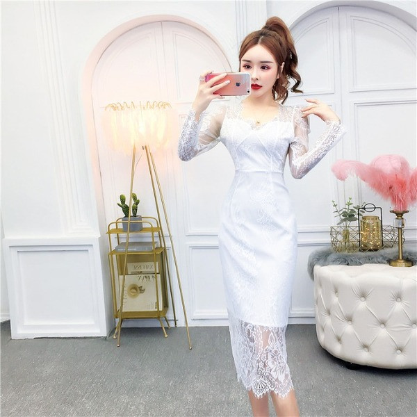 Rochie de dama eleganta model nou din dantela cu decolteu spitz alb-negru