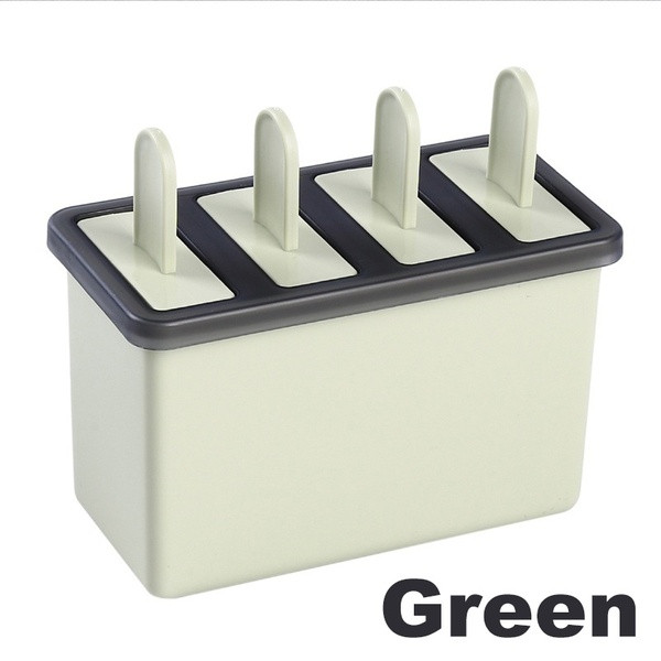 Formă din plastic cu patru mânere pentru înghețată de casă în verde, bej, albastru și alb