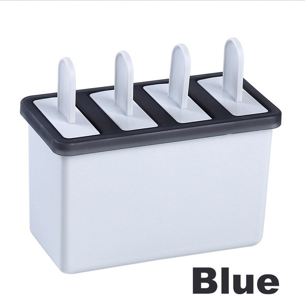 Formă din plastic cu patru mânere pentru înghețată de casă în verde, bej, albastru și alb