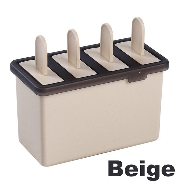 Formă din plastic cu patru mânere pentru înghețată de casă în verde, bej, albastru și alb