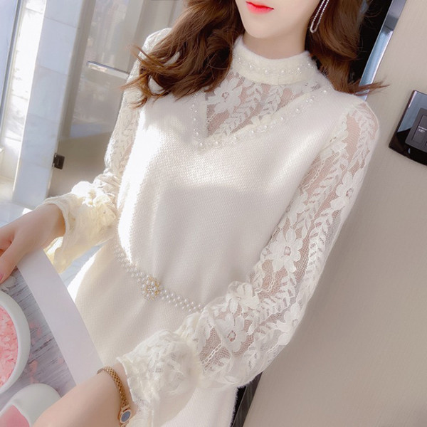 Rochie de iarna de dama cu maneci din dantela si element sidefat in alb si roz