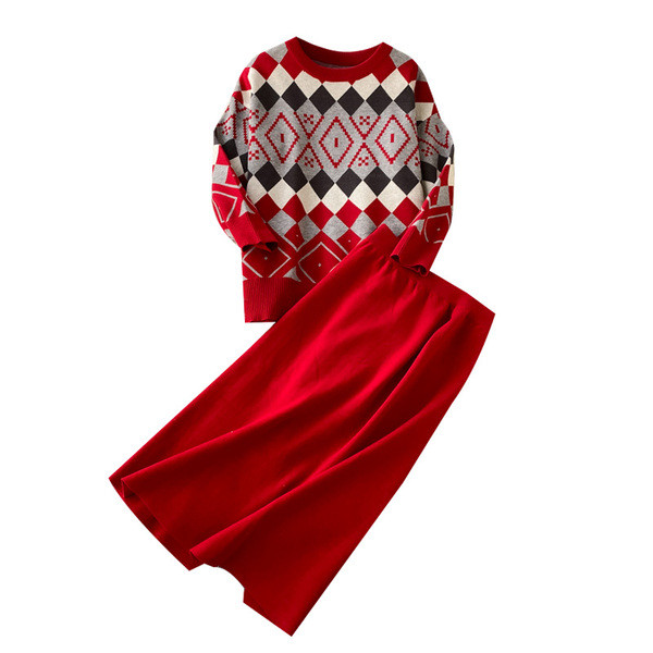 Set tricotat pentru femei modern din două părți cu model de culoare în patru culori