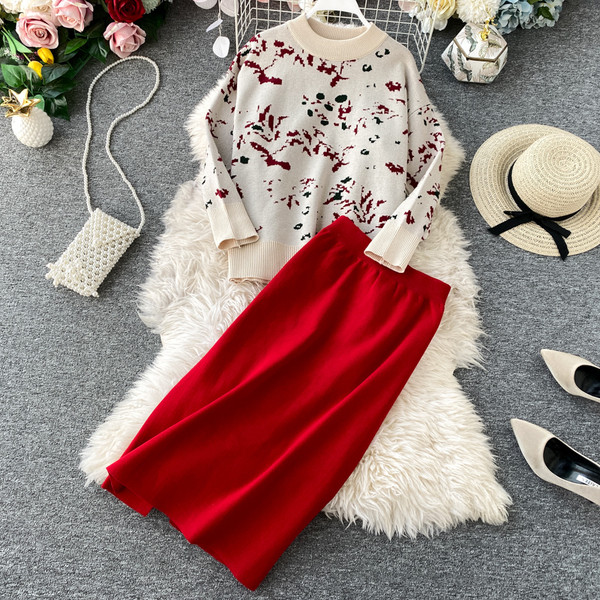 Set tricotat pentru femei modern din două părți cu model de culoare în patru culori