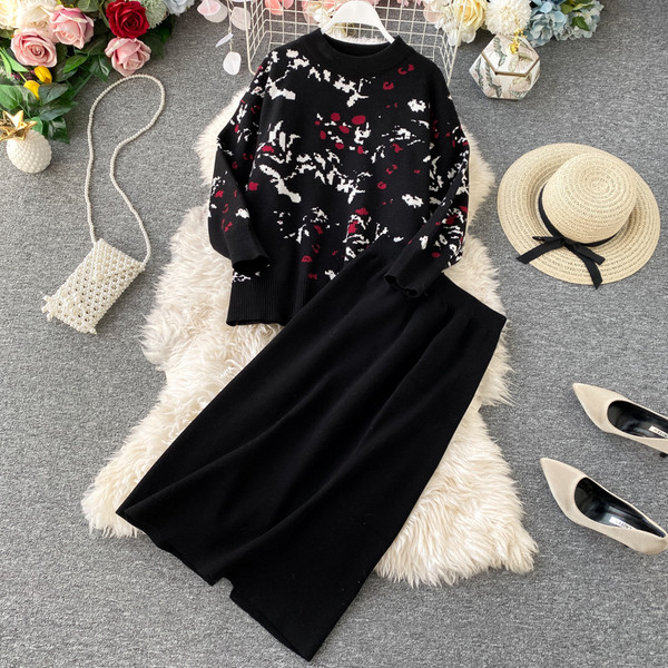 Set tricotat pentru femei modern din două părți cu model de culoare în patru culori