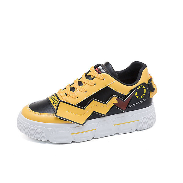 Tenisi dama sport-casual cu sireturi si talpa groasa in alb-negru