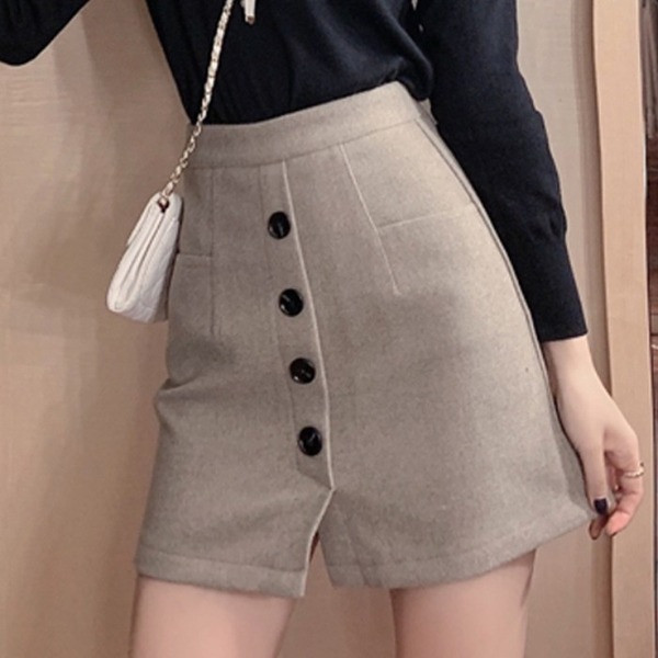 Fusta de dama model nou cu nasturi si crapa - talie inalta in culorile gri, bej si negru